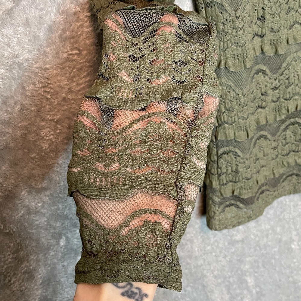 Womens Lace Textured Sheer* Mock Neck Top S Whimsigoth Fairy Grunge Y2K Festival - Picture 4 of 11